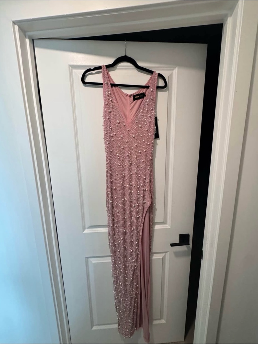 Fashion Nova Pink Pearl-Studded Maxi Dress